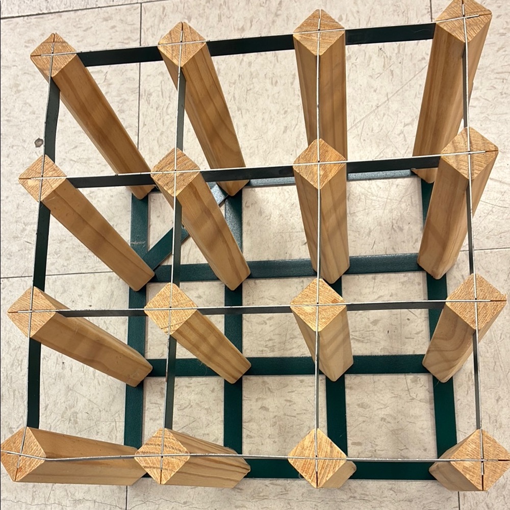 Green Metal & Wood Wine Holder Bottle Caddy ~ Holds 9 - 12 Bottles of Wine